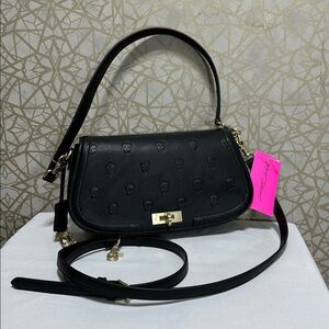 Betsey Johnson Black Shoulder Bag with Gold Accents